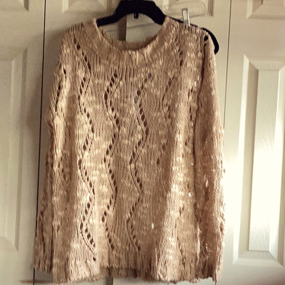Michael Michael Kors NWT Beautiful Tan Open knit Crewneck Sweater Large